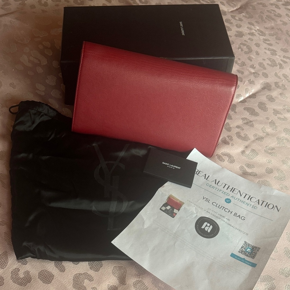 Saint Laurent Scarlet Leather Clutch - Picture 6 of 6